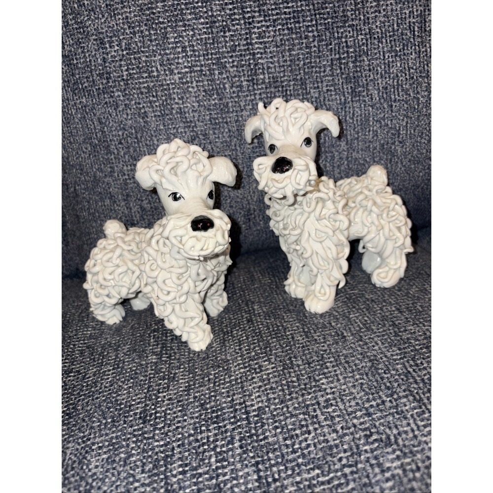 VTG Italian Porcelain Spaghetti Poodle Dog Figurines Set of 2